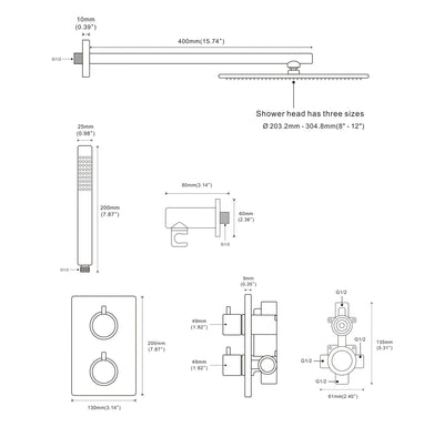 Rose Gold polished Square -3 way function diverter for tub,shower and hand spray completed shower kit