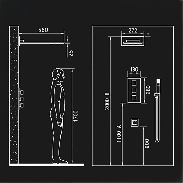 CSA-Black Thermostatic Waterfall Head Wall Holder Mixer Tap Bath 4-way Thermostatic Shower kit