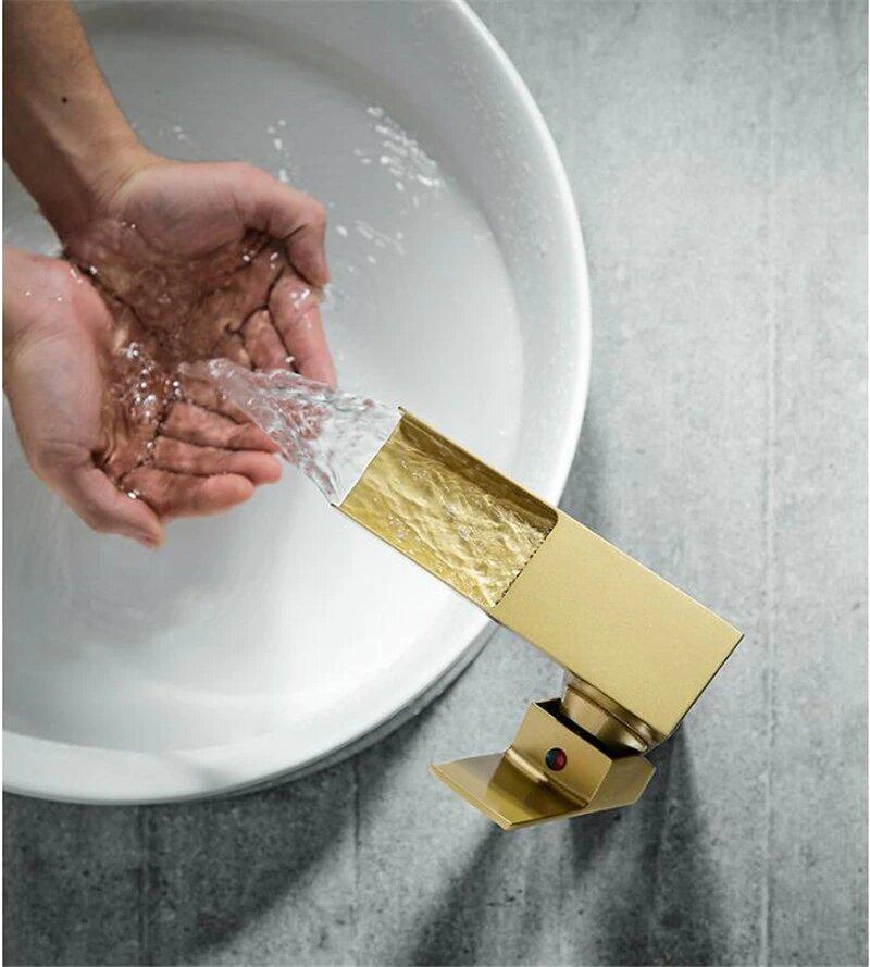 Brushed gold modern waterfall bathroom faucet