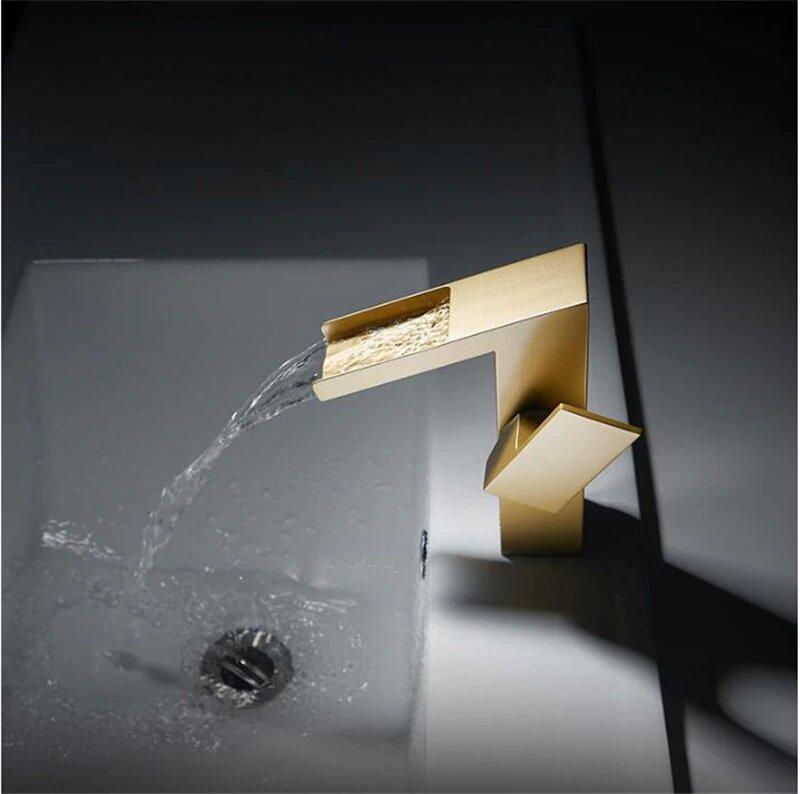 Brushed gold modern waterfall bathroom faucet