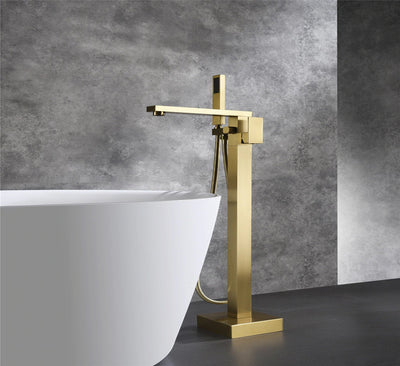 Brushed gold freestanding bathtub filler