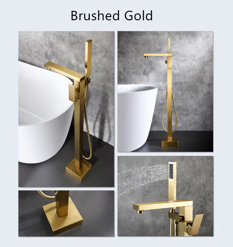 Brushed gold freestanding bathtub filler