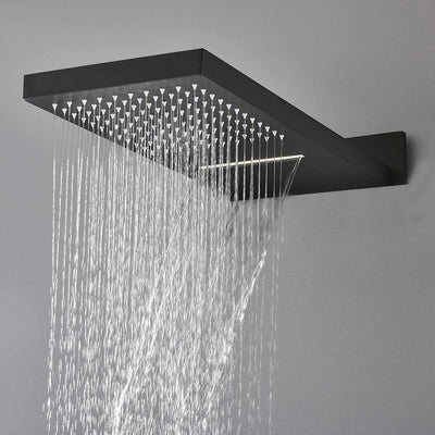 Black Waterfall Rain Head Shower 2 Way Thermostatic Mixer Valve Shower Set