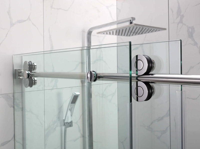 Chrome Frameless Slide Roller Shower Glass Door with Towel Bar 10mm size 60" X 76"