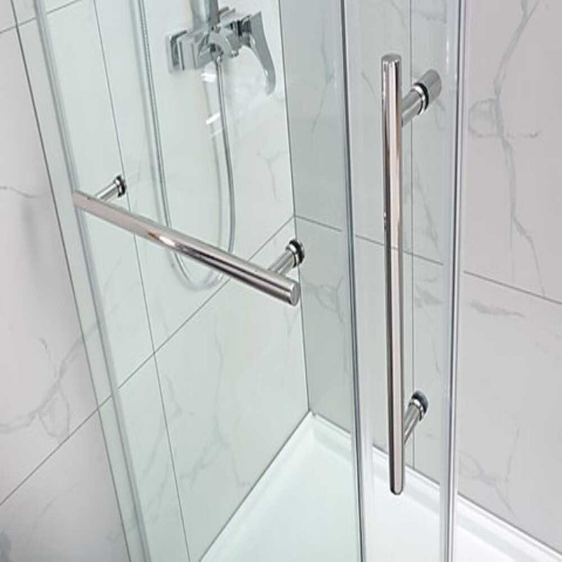 Chrome Frameless Slide Roller Shower Glass Door with Towel Bar 10mm size 60" X 76"