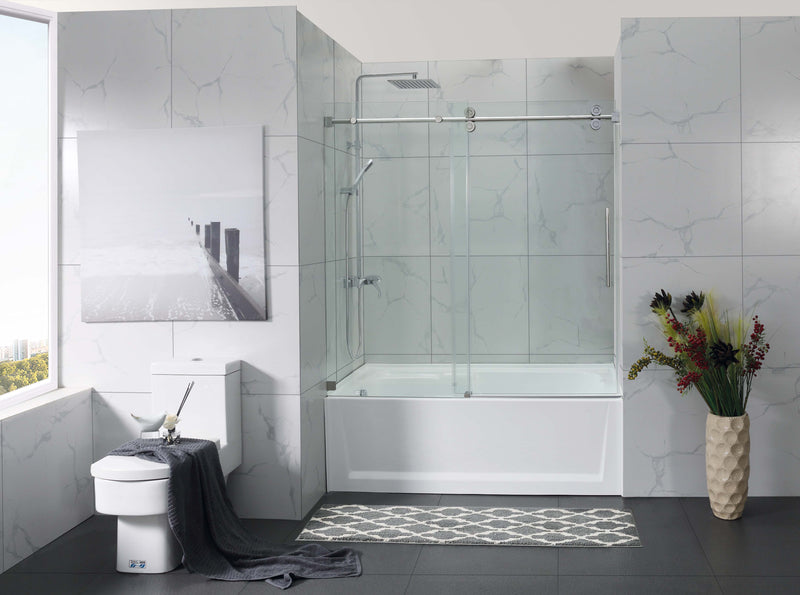 Chrome Bathtub SS04 frameless sliding shower tempered glass door 10mm size 60" X 60" Inches