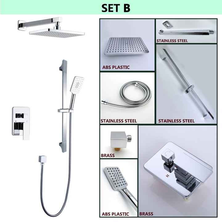 CSA certified-Chrome Square 12" Inch Rain Head Pressure Balance 2 way Function Diverter with slide bar Shower Kit