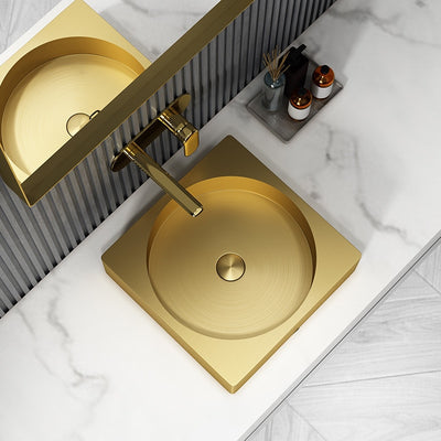 Brushed gold square stainless steel vessel sink