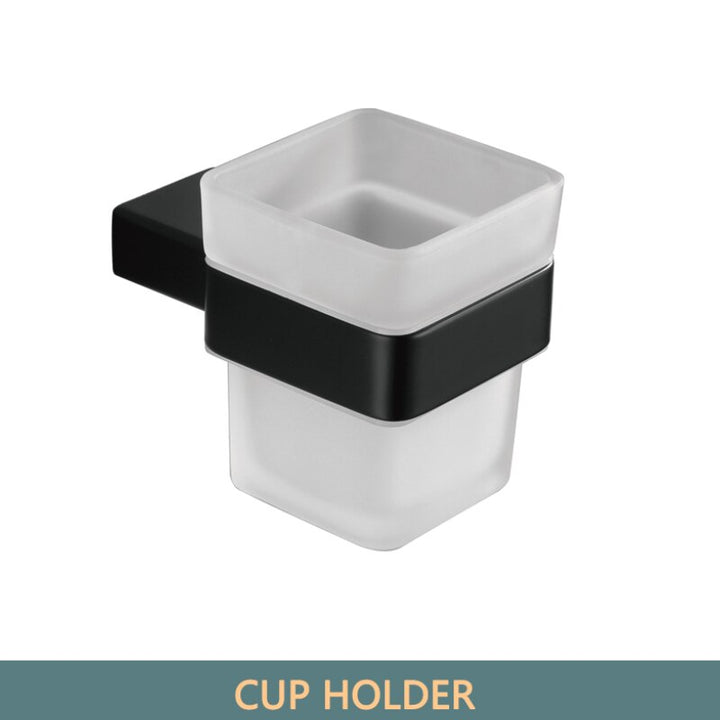 Black square bathroom accessories