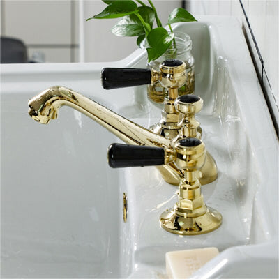 Victorian Gold polish with black two tone 8" inch wide spread bathroom faucet