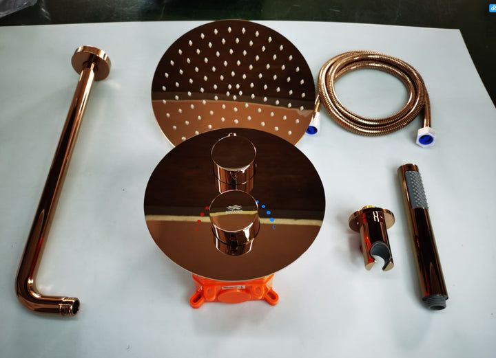 Rose Gold Polished  10" Rain head 2 way function thermostatic with hand held spray shower set