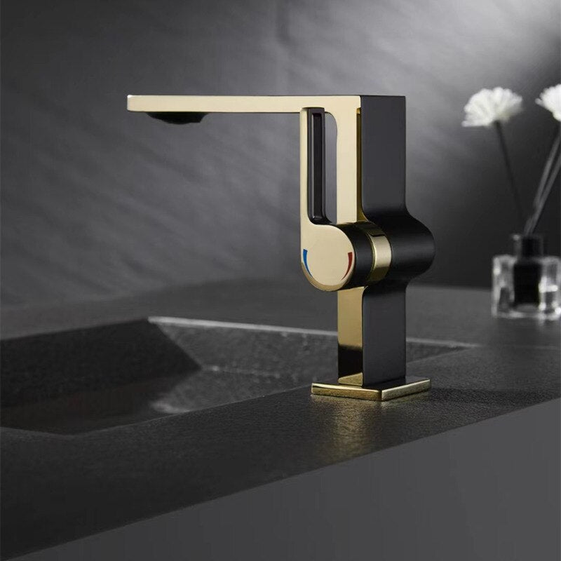 Black with Gold Two Tone Single Hole Bathroom Faucet