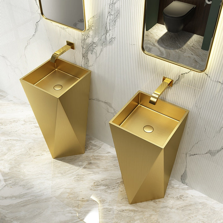 Nordic Design Stainless Steel -Brushed Gold Floor Standing Pedestal Sink 31.5" X 15.5"