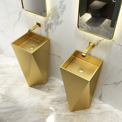 Nordic Design Stainless Steel -Brushed Gold Floor Standing Pedestal Sink 31.5" X 15.5"