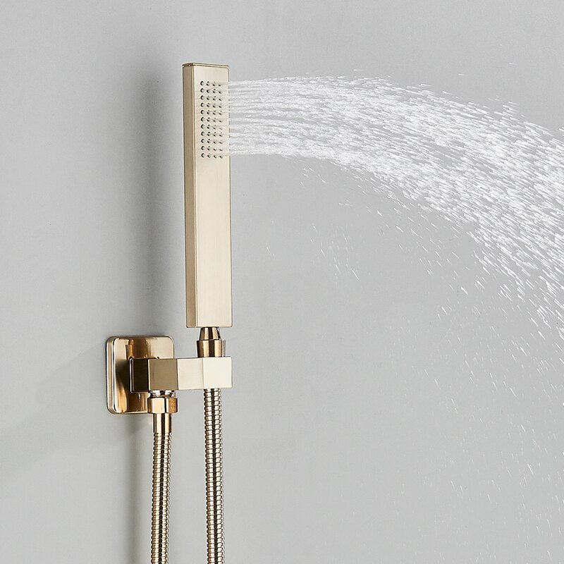 Brushed Gold Square Thermostatic  3-way function shower kit