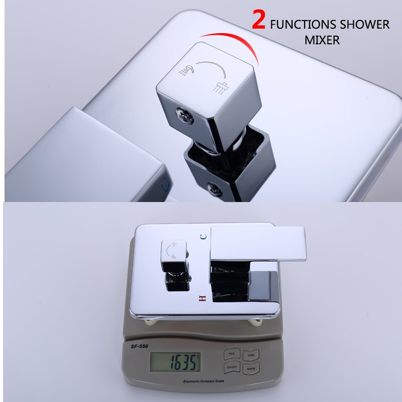 CSA certified-Chrome Square 12" Inch Rain Head Pressure Balance 2 way Function Diverter with slide bar Shower Kit