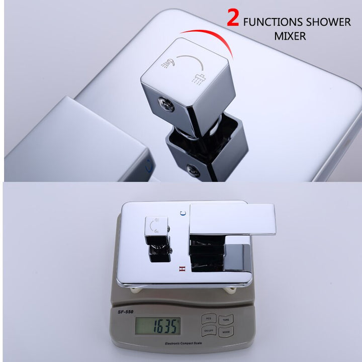 CSA certified-Chrome Square 12" Inch Rain Head Pressure Balance 2 way Function Diverter with slide bar Shower Kit