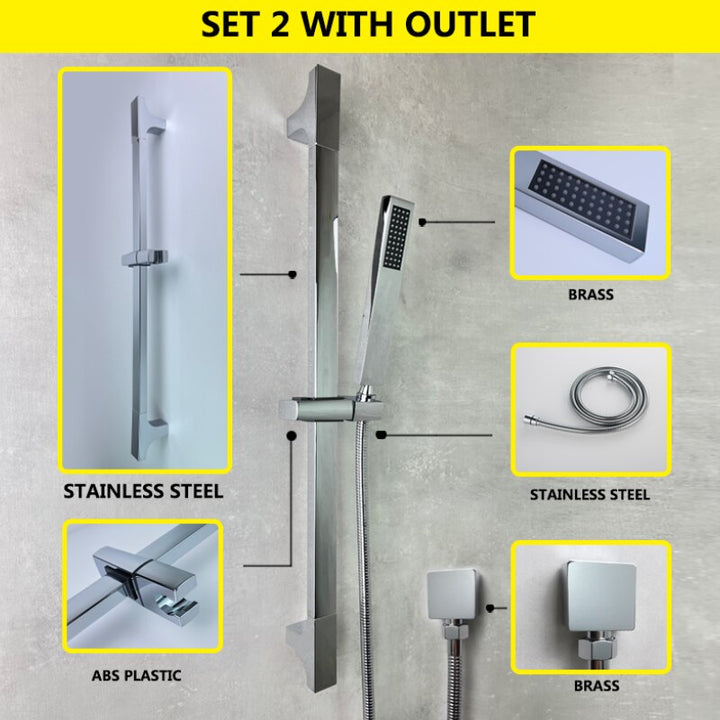 Chrome slide bar shower set