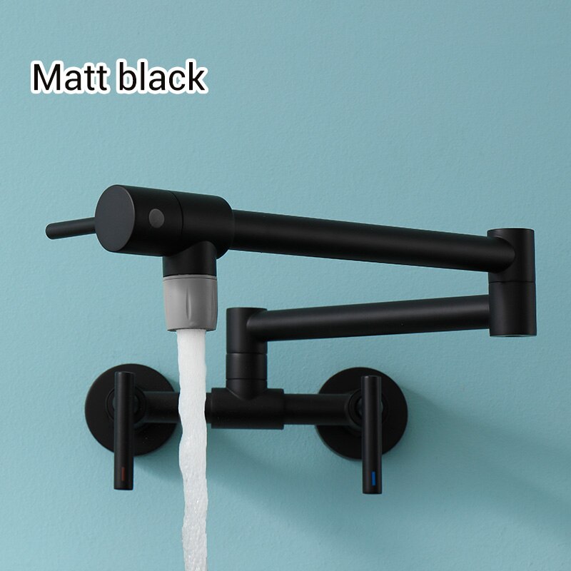 Black hot and cold water mixer wall mounted pot filler faucet