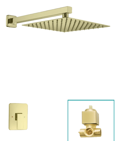 Brushed gold square 10" rain head pressure balance shower kit