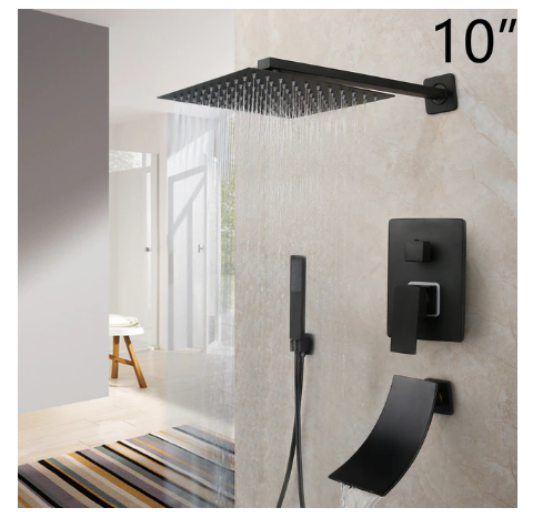 CSA Certifed-Black Square 10" Rain Head 3 way function Hand Held Spray and Tub Filler Shower Kit