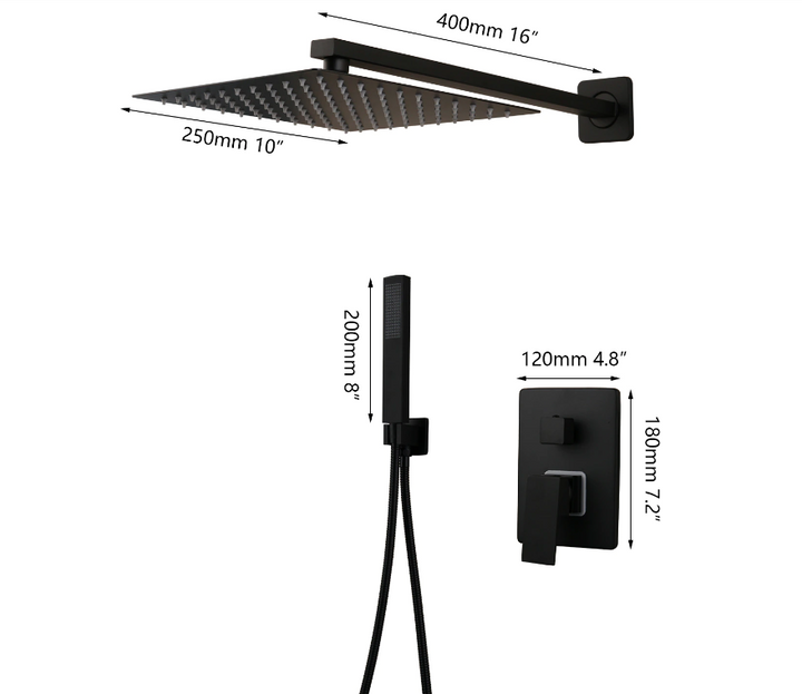 CSA Certifed-Black Square 10" Rain Head 3 way function Hand Held Spray and Tub Filler Shower Kit