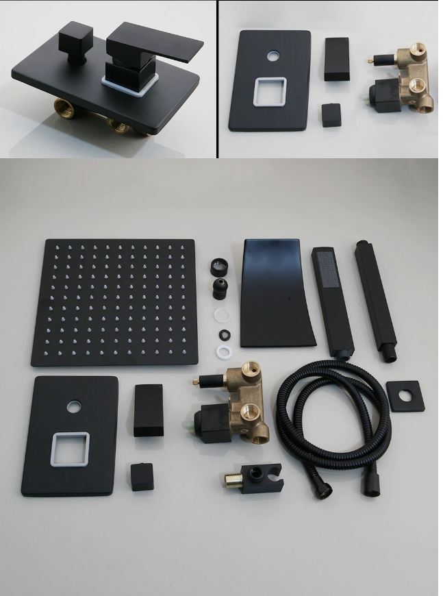 CSA Certifed-Black Square 10" Rain Head 3 way function Hand Held Spray and Tub Filler Shower Kit