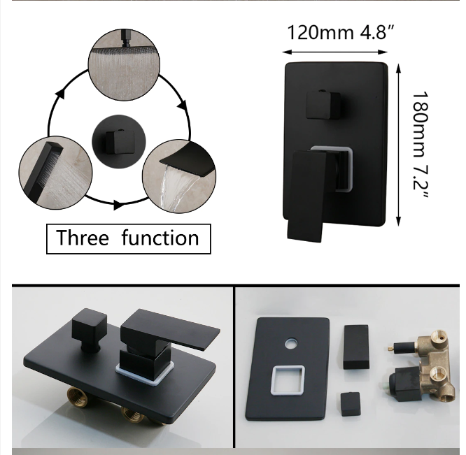 CSA Certifed-Black Square 10" Rain Head 3 way function Hand Held Spray and Tub Filler Shower Kit