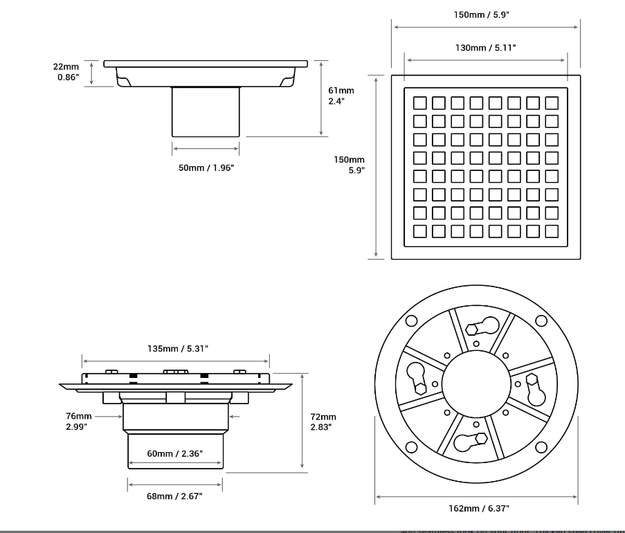 Rose Gold Polished Square Shower Drain
