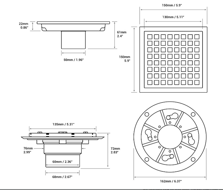 Rose Gold Polished Square Shower Drain