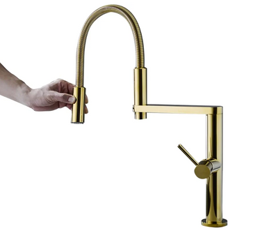 24K Gold polished brass 2 way kitchen faucet sprayer