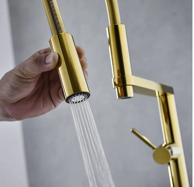 24K Gold polished brass 2 way kitchen faucet sprayer