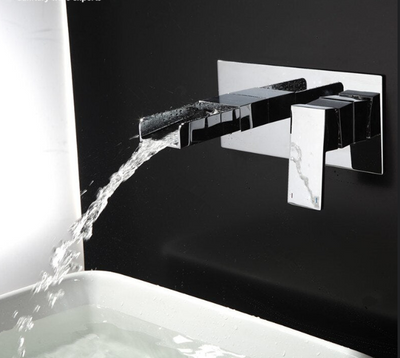 Chrome waterfall square wallmounted bathroom faucet