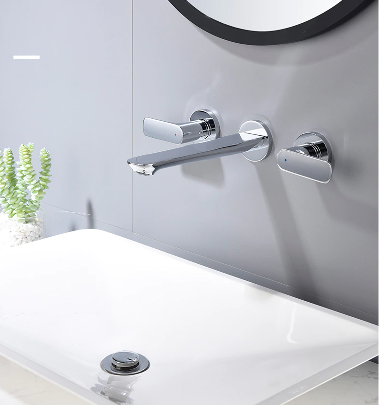 Chrome Wallmounted 2 handle bathroom faucet