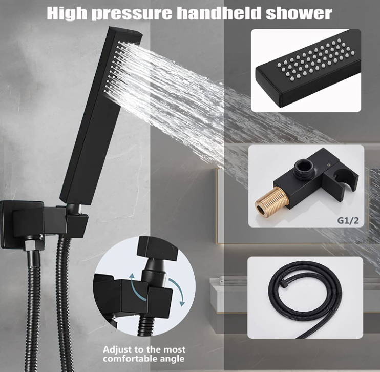 Black Square 12" Inch Rain Head 2 way function Diverter shower kit