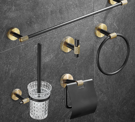 Black with brushed gold bathroom accessories set