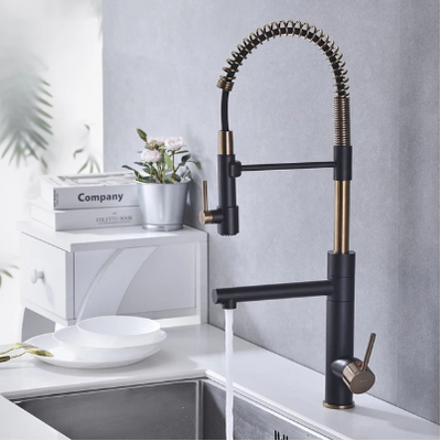Black with Brushed Rose Gold Chef Proffesional Pot Filler and Dual Magnetic Pull Out Sprayer Kitchen Faucet