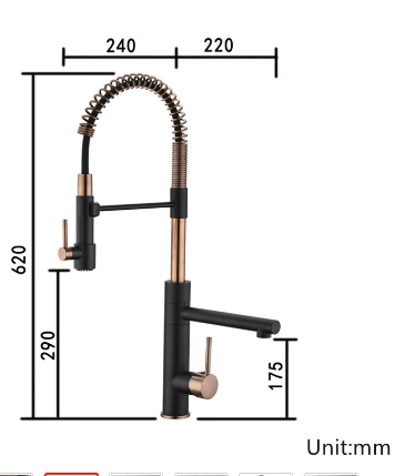 Black with Brushed Rose Gold Chef Proffesional Pot Filler and Dual Magnetic Pull Out Sprayer Kitchen Faucet