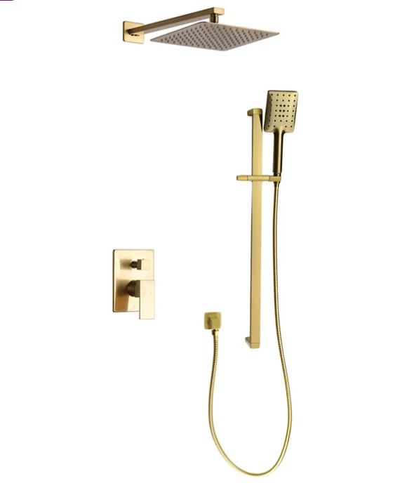Square 12" Inch rain head pressure balance 2 or 3 way function diverter option with square slide bar shower kit