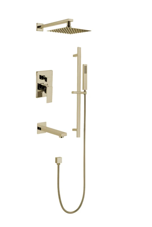 Square 12" Inch rain head pressure balance 2 or 3 way function diverter option with square slide bar shower kit CUPC