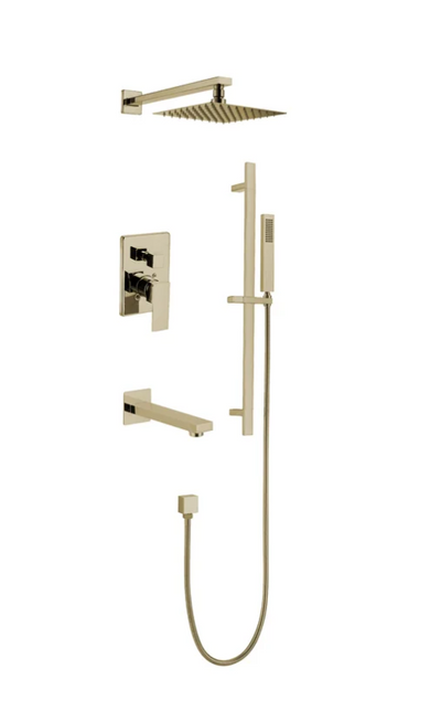 Square 12" Inch rain head pressure balance 2 or 3 way function diverter option with square slide bar shower kit CUPC