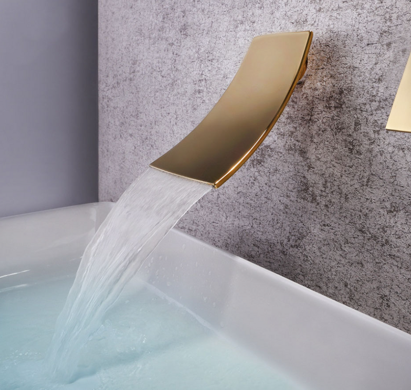 Brushed Gold & Black Waterfall Wall Mounted Faucet