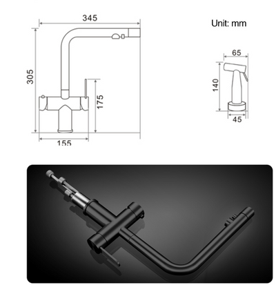 New 2023 design 3 way in 1 Kitchen Faucet with Reverse Osmosis kitchen and side dual pull out spray