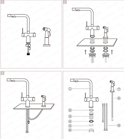 New 2023 design 3 way in 1 Kitchen Faucet with Reverse Osmosis kitchen and side dual pull out spray