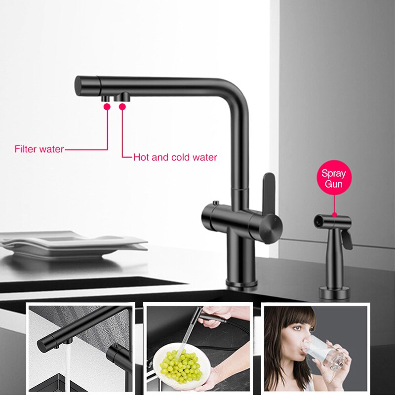 Nordic Design 3 way Kitchen and reverse osmosis with side pull out spray gun