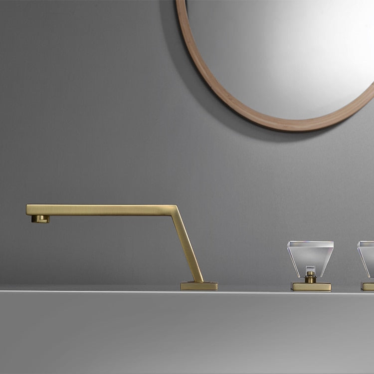 Soleil-Gold with Crystal handles 8" Inch wide spread faucet