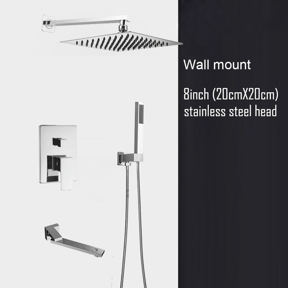 Chrome CSA square rain head 1-2 -3 way pressure balance shower kit