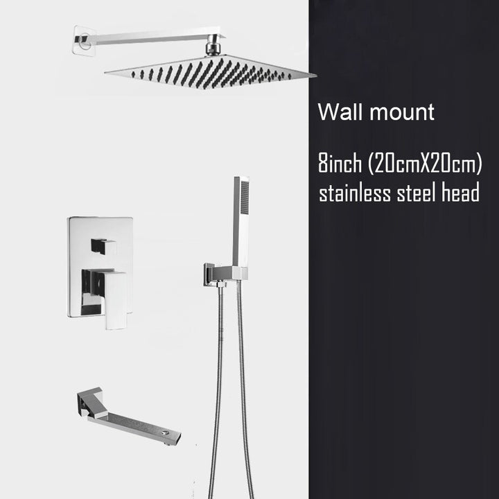 Chrome CSA square rain head 1-2 -3 way pressure balance shower kit