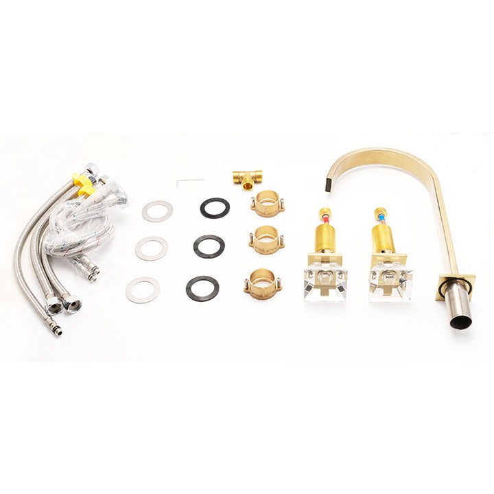 Versus-Brushed gold with crystal handles 8" inch wide spread bathroom faucet