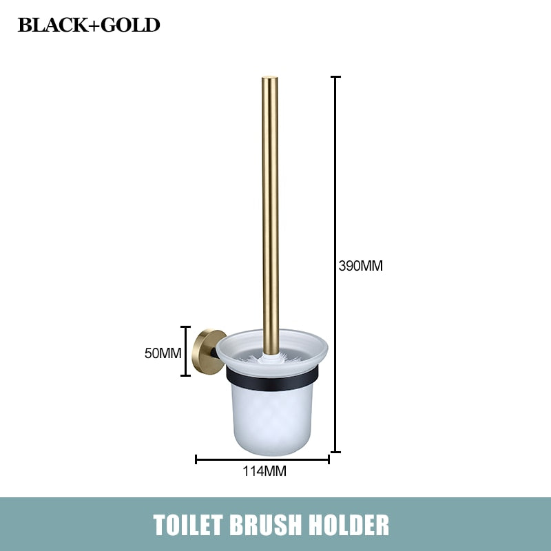 Black with brushed gold two tone bathroom accessories